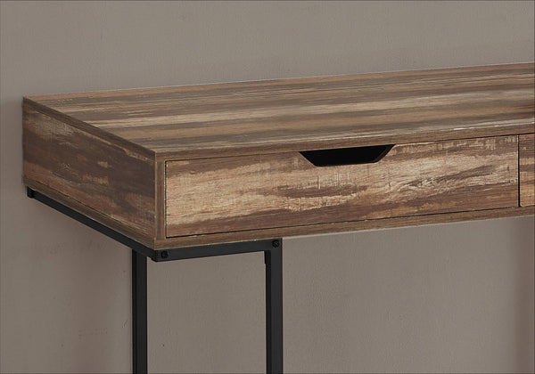English Elm Computer Desk With Storage Drawers, Modern Brown Laminate & Black Metal Frame, Compact Design B2710P219843