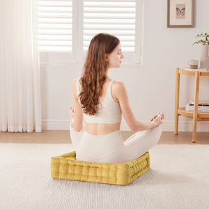 JLA Home Intelligent Design - Poly Poly Chenille Square Floor Pillow Cushion with Tufted Scallop Edge, Plush OEKO-TEX Polyester Comfort Layer Yellow ID31-2293