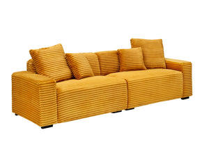 English Elm 104.72-inch 4-seat sofa with four washable throw pillows, corduroy comfort fabric, solid wood frame, 500lb capacity and modern living room style Orange W1658S00145