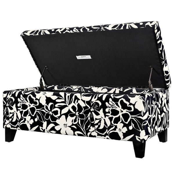 English Elm Christopher Knight Home® - Luxury Storage Ottoman with Floral Patterned Fabric, Soft-Close Hinges, Hidden Compartment for Blankets and Seating Comfort Black Floral,White N767P257582W