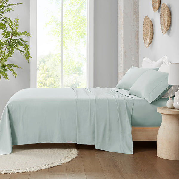 JLA Home Madison Park - Deep Organic Cotton Deep-Pocket Sheet Set 300TC Sateen, Breathable OEKO-TEX, Fits Mattresses to 18" Aqua MP20-8251