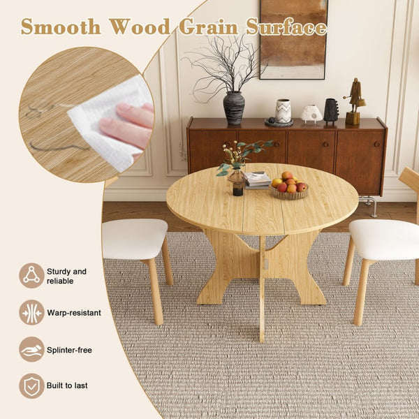 English Elm 43 Inch Foldable Mdf Dining Set with Pu Cushioned Solid Wood Chairs Space Saving Ancient Oak W2700S00115
