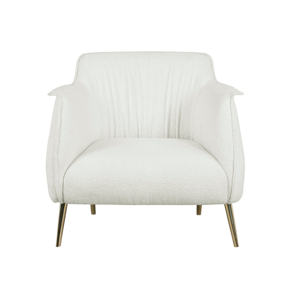 English Elm Luxury Rachael Bouclé Accent Chair with Curved Wrapback, Gold Stiletto Legs, Modern Glam Seating White 33 L x 33.5 W x 24 H B011P256312