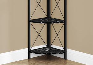 English Elm Bookshelf, Corner Etagere with Black Marble Laminate and Metal Frame for Modern Spaces B2710P219385