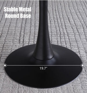 English Elm (Black Marble Color) Modern Round Dining Table – 24" MDF Top with Steel Tulip Base, Sturdy Minimalist Design W2641P362140