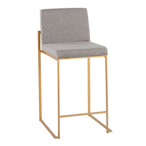 English Elm Fuji 26" High Back Counter Stool Set Of 3 In Gold Steel & Grey Fabric - Stylish Comfort For Your Home B202P221965