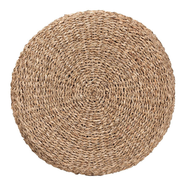 English Elm Bohemian Woven Rattan Round Footstool with Cushion for Living Room Boho Decor B2750P467704