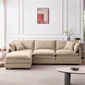 English Elm 105" L-shaped Chenille Sectional with Ottoman Pocket Spring Living Room Sofa Coffee W1097S00227