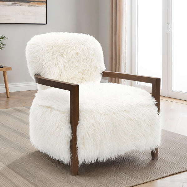 English Elm Contemporary Sculpted Barrel-Back Arm Chair with Smooth Casters, Neutral Textured Upholstery, Stylish Accent Seating White 29 L x 30 W x 31 H B2741P401368