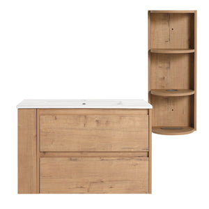 English Elm 30" Wall-Mounted Bathroom Vanity With Ceramic Sink, 2 Soft-Close Drawers & Space-Saving Rack W999S00343