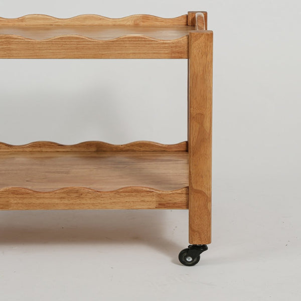 English Elm Solid Rubberwood Two Tier Rolling Table with Locking Casters for Modern Living W3040P455688