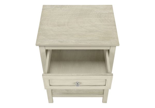 English Elm Accent 2-Tier Narrow End Table with Drawer and Shelf, Transitional Veneer Top, Solid Wood Legs for Compact Spaces White 28 L x 19 W x 7 H B2710P219487