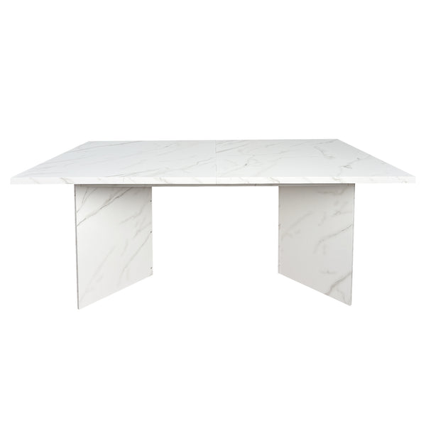 English Elm Extendable Faux Marble Dining Table with V-Legs — Sleek Expandable Conference & Kitchen Centerpiece for 6–10 White W1347S00015