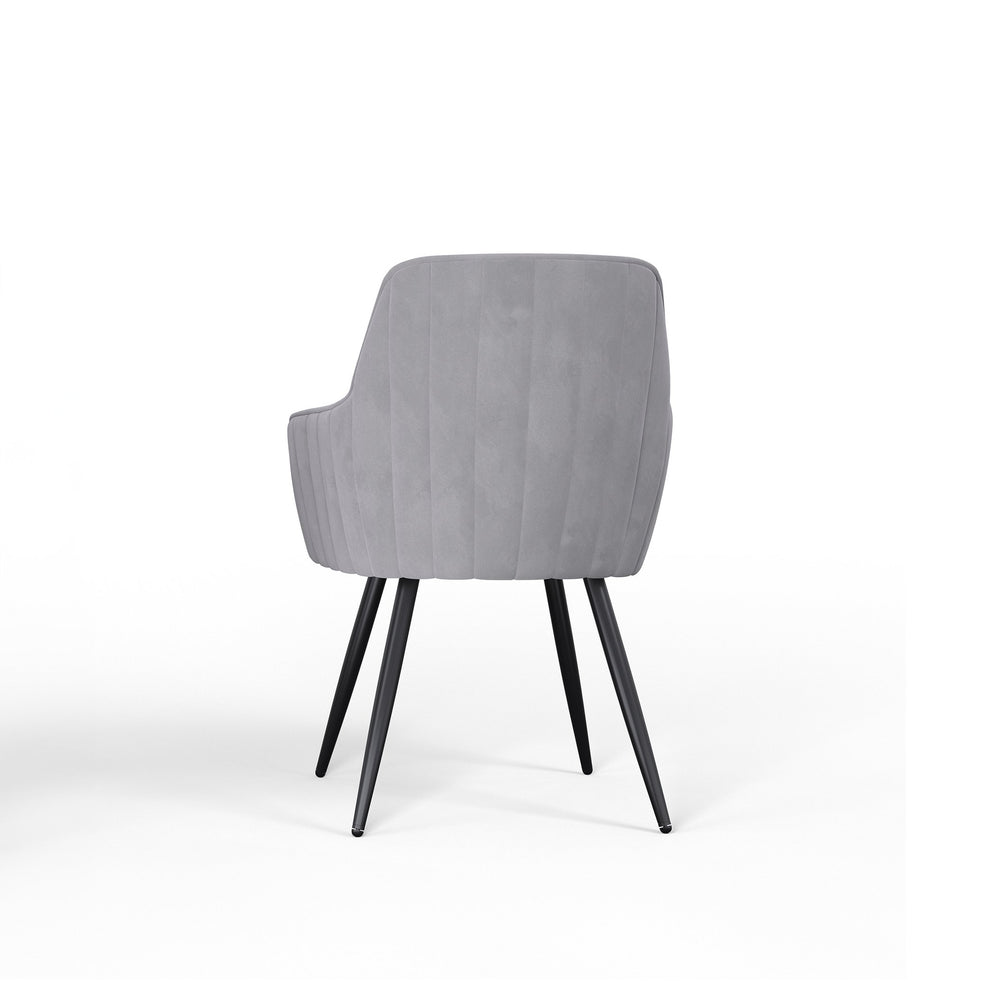 English Elm Grey Modern Mid-Century Upholstered Accent Chairs Set of 2 — Channel-Tufted Velvet Feel, Black Legs B347P339728