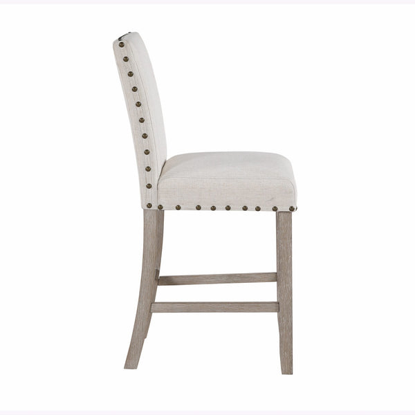 English Elm MARIAN Gray Fabric Bar Stool Kit of 2 - White Finish, Nailhead Trim, Solid Wood Frame, Transitional Style B201P256314