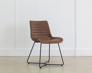 Sunpan Gracen Minimalist Dining Chair with Faux Leather Comfort and Elegant Matte Black Metal Legs Hazelnut