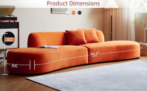 English Elm 132" Curved Sofa with Velvet Upholstery, Luxurious 6-Seater Half Moon Design for Modern Spaces Orange B2735S00027