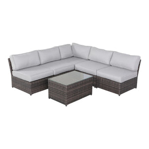 English Elm 4-Person Wicker Outdoor Seating Set With Cushions, Coffee Table & Modular Design For Ultimate Comfort B120S00133