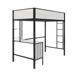 English Elm Axel Twin Loft Bed with Desk, Shelves & Mesh Guardrails — Space-Saving Metal Frame for Kids Teens Dorms B2733P358857