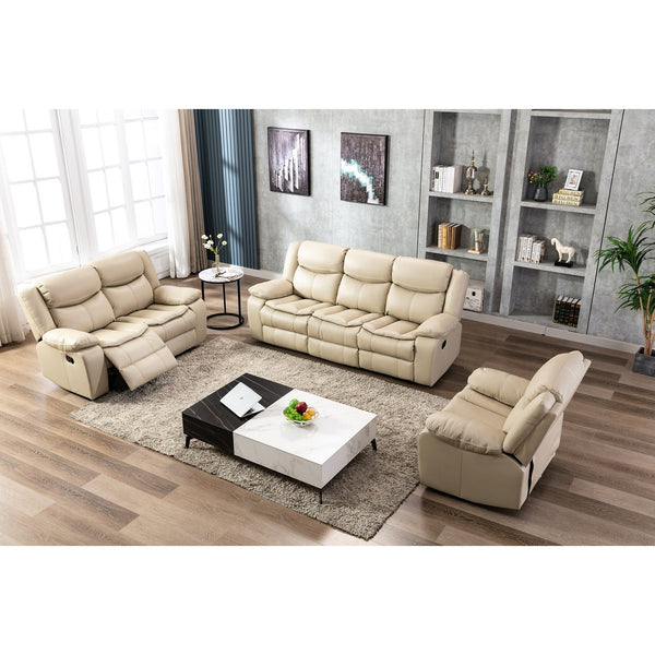 English Elm 1+2+3 Leather reclining sectional set with pocket springs, pillow-top arms, storage, solid frame comfort Cream W791S00004