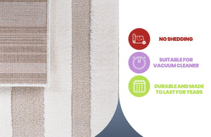 English Elm Step Collection Geometric High-low Polypropylene Rug for Living Room or Bedroom Beige+Cream B189P448787