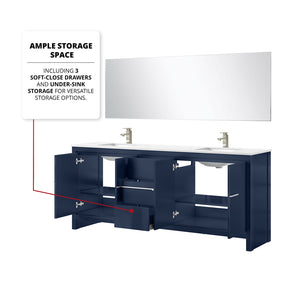 English Elm Navy Blue Double Bath Vanity With Cultured Marble Top, Brushed Nickel Faucets, & 70" Mirror B2731S01766