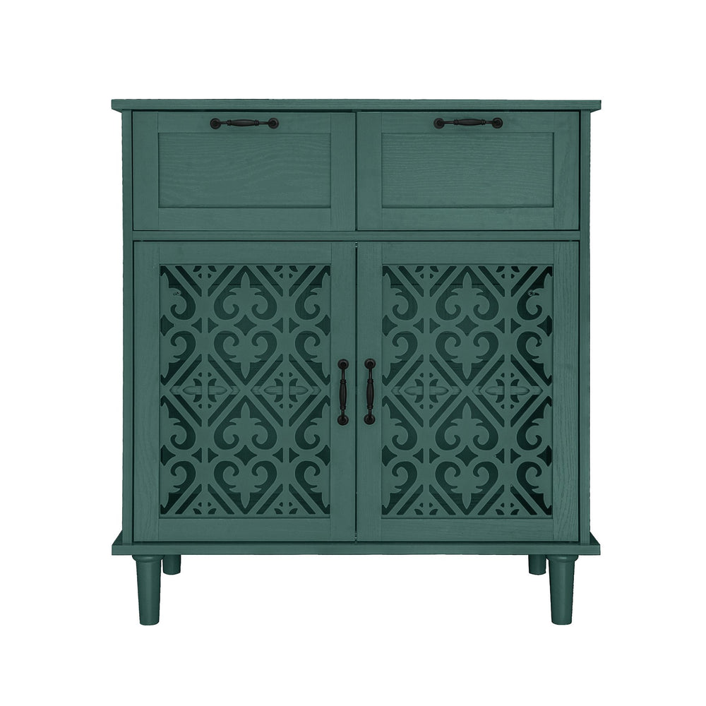 English Elm 2 Door 2 Drawer Cabinet with Solid Wood Feet, Smooth Slide Rails, Anti-Tip Lock, Easy Clean Surface Dark Green W688P179038