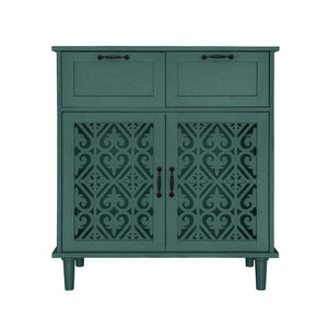 English Elm 2 Door 2 Drawer Cabinet with Solid Wood Feet, Smooth Slide Rails, Anti-Tip Lock, Easy Clean Surface Dark Green W688P179038