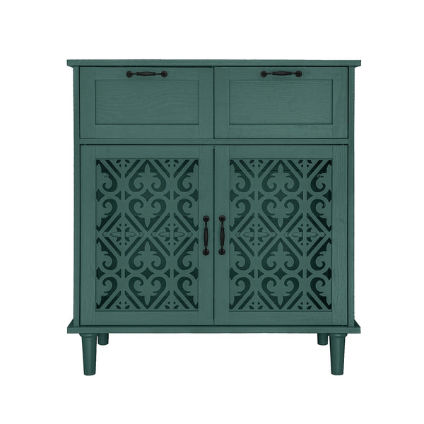 English Elm 2 Door 2 Drawer Cabinet with Solid Wood Feet, Smooth Slide Rails, Anti-Tip Lock, Easy Clean Surface Dark Green W688P179038