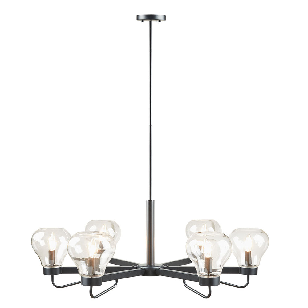 JLA Home 510 Design - 6-Light Mid-Century Chandelier with Clear Bowl Glass Shades, Black Metal Frame, Adjustable 14.75–54.5" 5DS150-0044