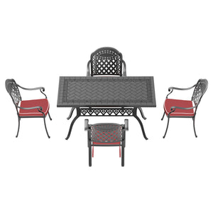 English Elm 5-Piece Elegant Cast Aluminum Patio Set With Red Cushions – Durable, Comfortable, And Stylish Outdoor Dining W1710S00081
