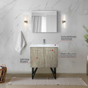 English Elm Rustic Acacia Bath Vanity Set With Cultured Marble Top, Chrome Faucet & 28” Mirror For Stylish Spaces B2731S02087-GIGA