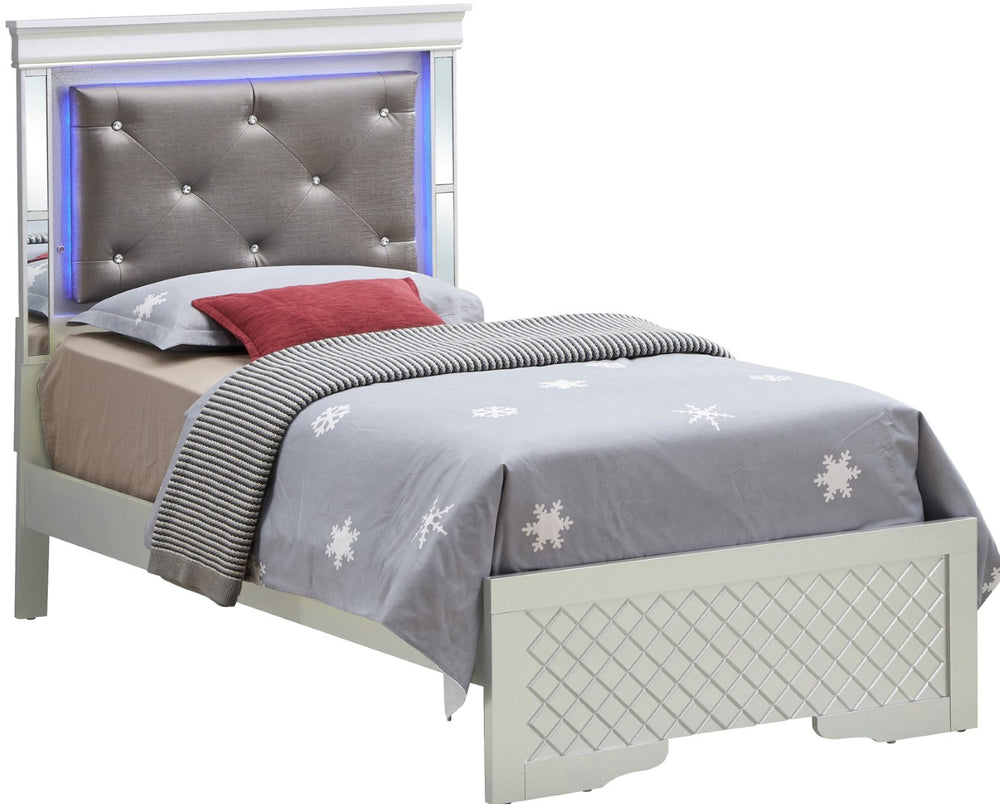 English Elm Verona Twin Bed With Tufted Headboard & Led Lighting In Elegant Silver Champagne - Modern Style Upgrade B078S00584-GIGA