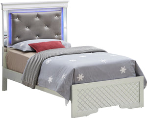 English Elm Verona Twin Bed With Tufted Headboard & Led Lighting In Elegant Silver Champagne - Modern Style Upgrade B078S00584-GIGA