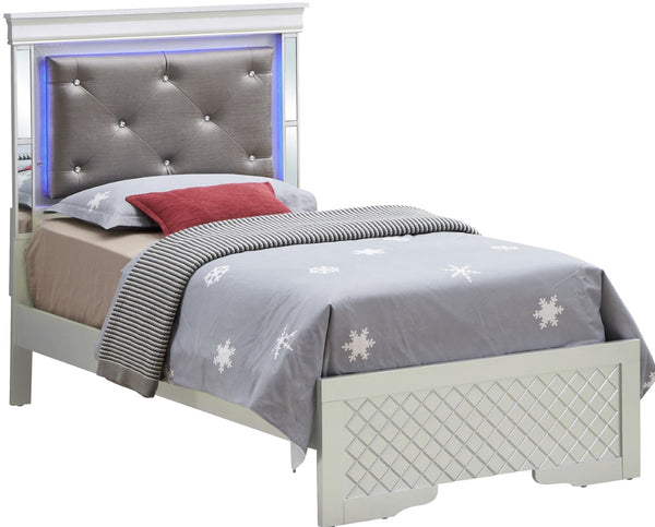 English Elm Verona Twin Bed With Tufted Headboard & Led Lighting In Elegant Silver Champagne - Modern Style Upgrade B078S00584-GIGA