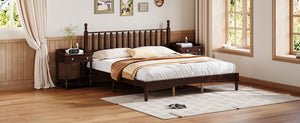 English Elm King Retro Wood Platform Bed with Gourd Headboard, Walnut Finish, Sturdy Slat Support, No Box Spring Needed N733P338316D