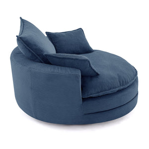 English Elm 360° Oversized Swivel Lounge Chair with 38" Deep Seat Dual-Layer Cushion Corduroy Accent Pillows Blue N719S002100C