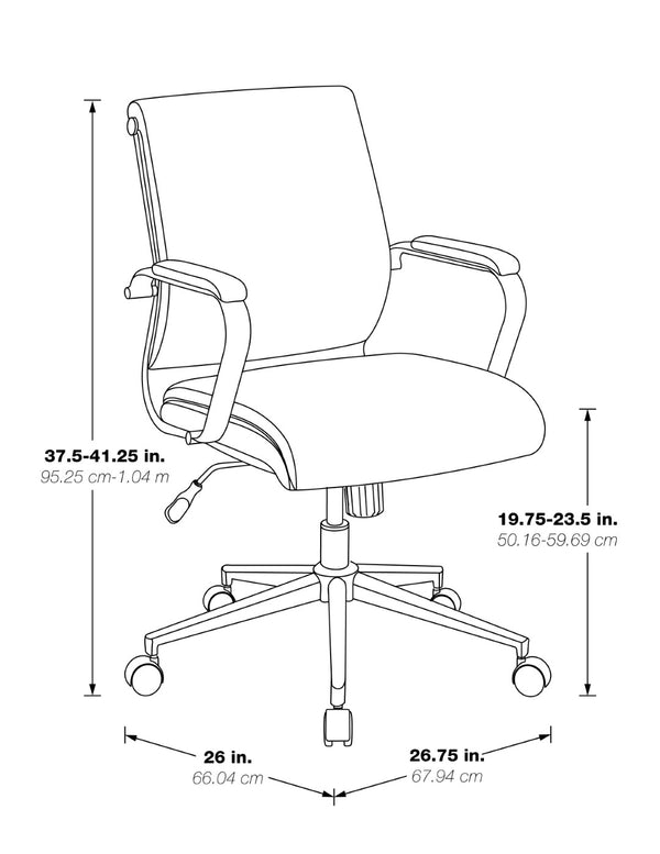 OSP Home Furnishings Mid Back Ergonomic Office Chair with Antimicrobial Fabric Chrome Arms and Lumbar Support Black 920351C-R107