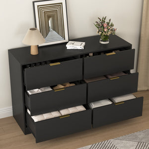 English Elm Simply Modern 6-Drawer Dresser with Spacious Drawers, Durable Engineered Wood, Sleek Minimalist Design Black W409P307554