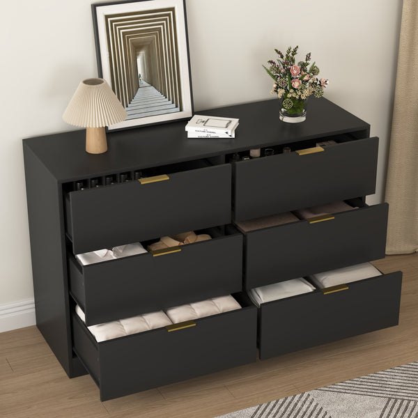 English Elm Simply Modern 6-Drawer Dresser with Spacious Drawers, Durable Engineered Wood, Sleek Minimalist Design Black W409P307554