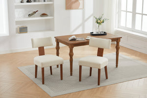 English Elm 064-Set Linen Fabric Modern Armless Dining Chairs with Curved Back & Solid Light Brown Legs for Stylish Comfort Beige W527P292111