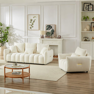 English Elm 3 Seater Teddy Sofa Combo With 1 Seater - Cozy Modern Living Room Furniture, Durable & Stylish! W1193S00160