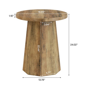 English Elm Wooden Round Side Table Compact Farmhouse End with Scratch Resistant Surface T3971P452664