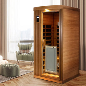 English Elm Low Emf Far Infrared Cedar Sauna with Bluetooth Audio and Eight Heating Panels W632S00023