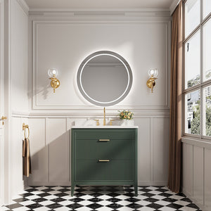 English Elm Fully Assembled 36" Green Bathroom Vanity With Solid Wood, Carrara Marble Top & Soft-Close Features W1826P308980