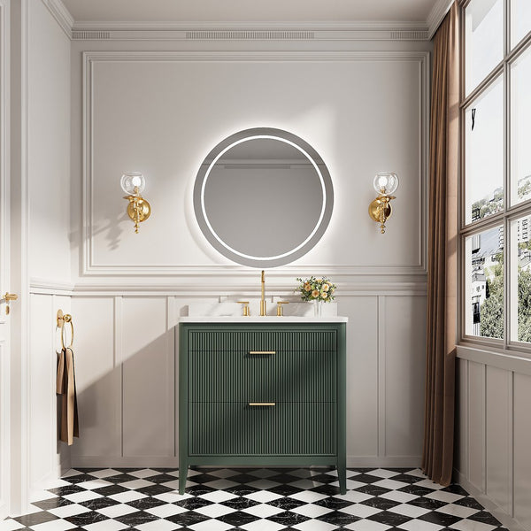 English Elm Fully Assembled 36" Green Bathroom Vanity With Solid Wood, Carrara Marble Top & Soft-Close Features W1826P308980