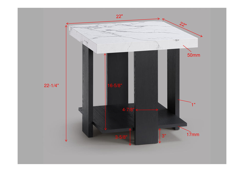 English Elm Gray 3-Piece Cocktail Set – White Faux Marble Rectangular Coffee Table + 2 End Tables, Modern Durable Elegance B011P316852
