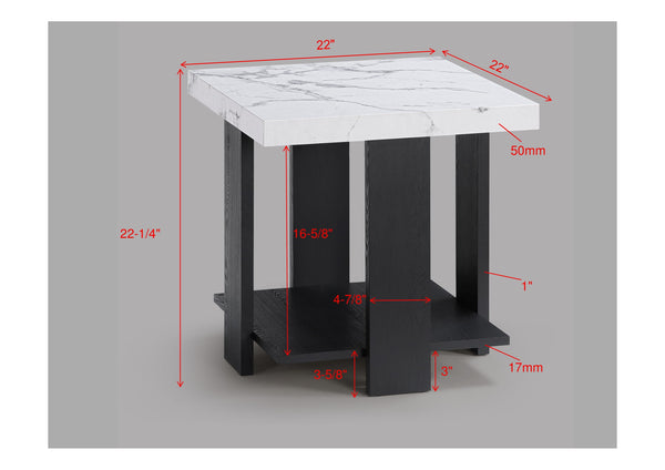 English Elm Gray 3-Piece Cocktail Set – White Faux Marble Rectangular Coffee Table + 2 End Tables, Modern Durable Elegance B011P316852