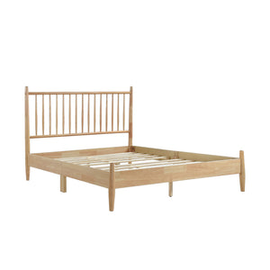 English Elm Mid-Century Queen Platform Bed with Vertical Slat Headboard, Low-Profile Wooden Frame, No Box Spring Needed Natural 60.25 L x 25 W x 6 H B011P211340