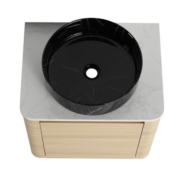 English Elm 24'' Wall-Mounted Bathroom Vanity With Artistic Ceramic Sink, Soft-Close Door & Space-Saving Design W999S00461
